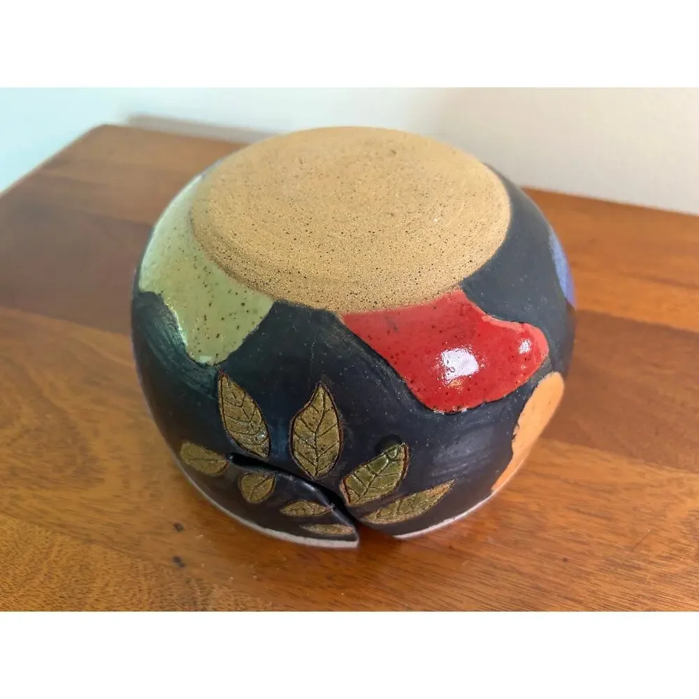 Handmade Multicolor Ceramic Yarn Bowl | Pottery Yarn Holder | Knitting & Crochet